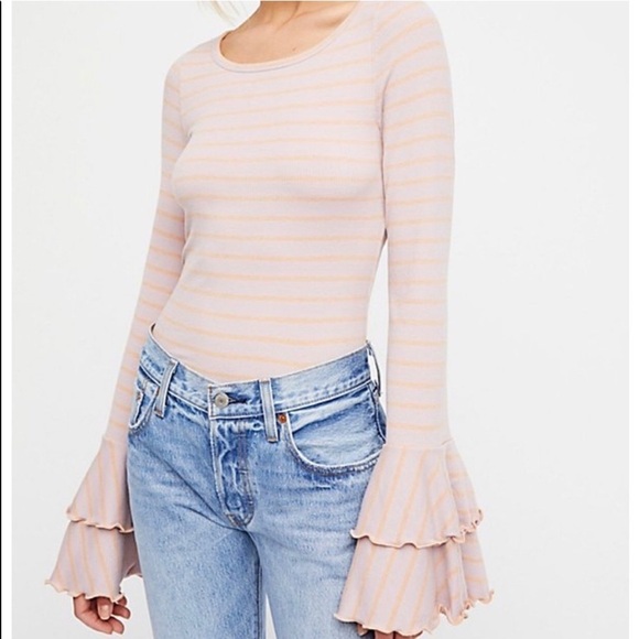 Free People Good Find Bell Fluted Sleeve Ribbed Top - Picture 12 of 14